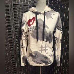 CHARLIE B Graphic Print Peace Cowl Neck Sweater - Red, Black, Gray, White